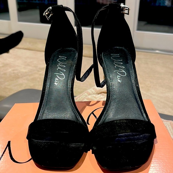 Wild Pair Shoes - Wild Pair, Black Dress Shoe, Bethie Two-Piece Dress Sandal, Black Stiletto Shoe